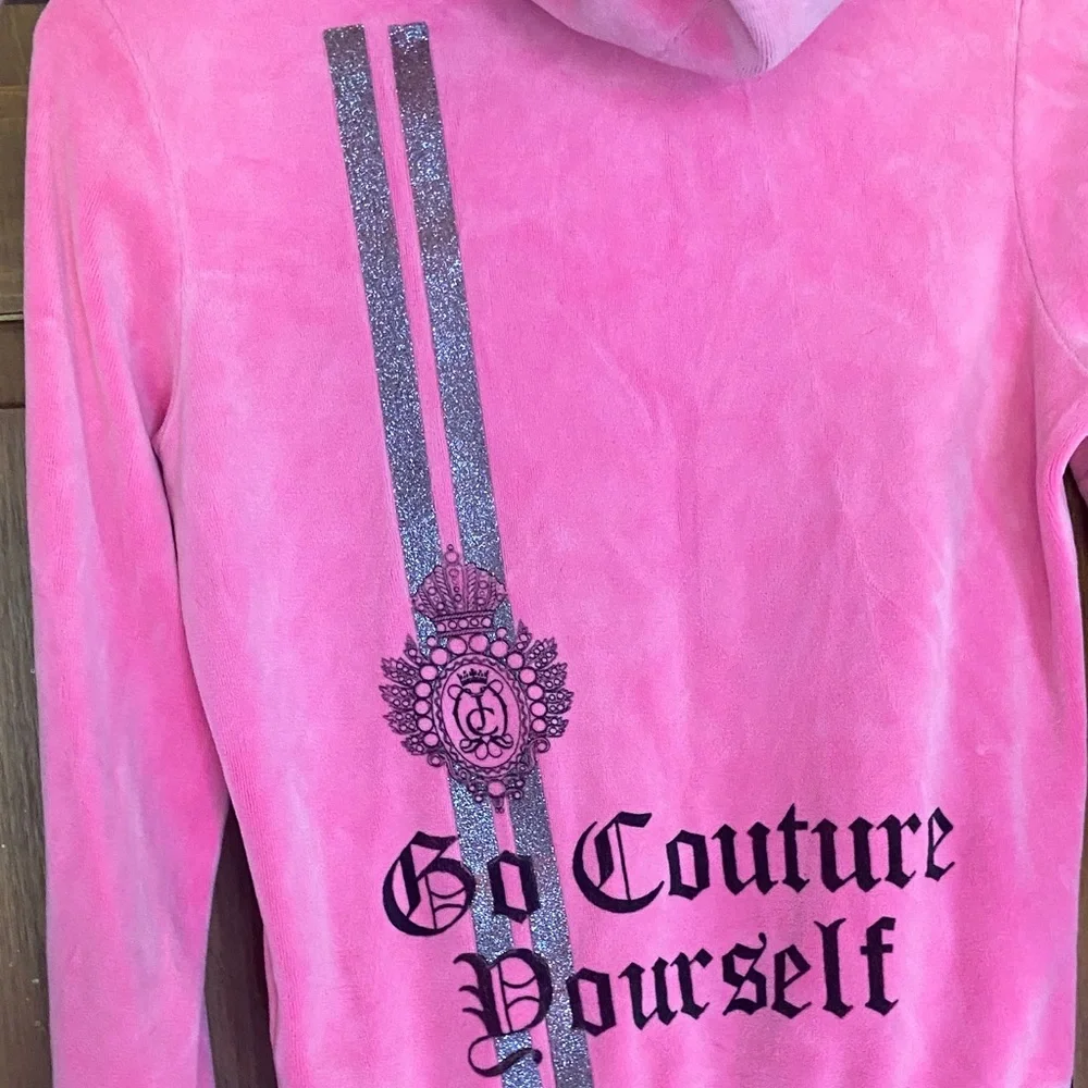 Juicy Couture Pink Velour Zip Up Hoodie - Medium - Picture 6 of 8
